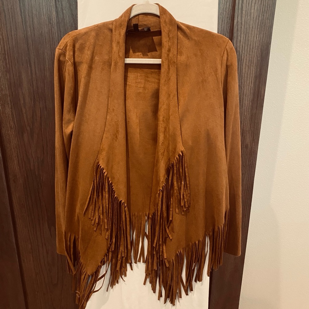 Suede like fringe jacket - Size M - caramel/brown color